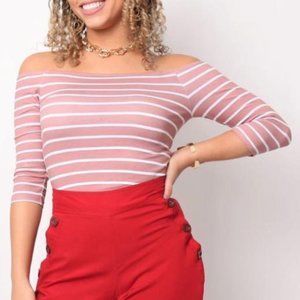 NEW!! Women's Off-Shoulder Crop Top, Size: L/XL